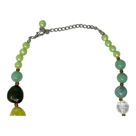 Multicolor Swirl Faceted Green Blue Clear Turquoise Color Lucite Beaded Necklace - Picture 7 of 7